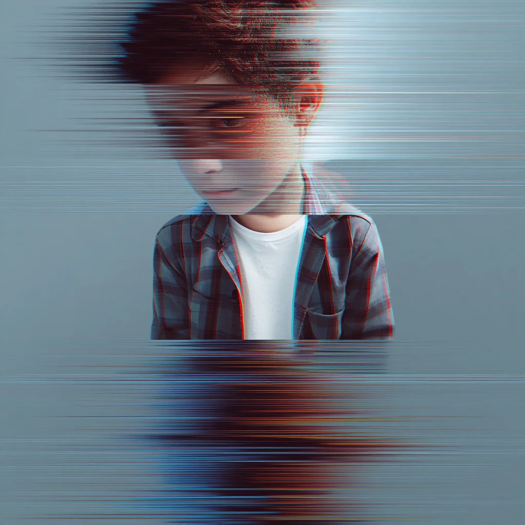 A Digital Surreal Composition Where Reality Around a Boy in a Casual Outfit Stretches Horizontally Like Corrupted Data | New Instagram trend prompt for boy — AI image prompt