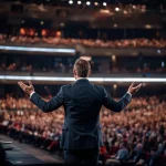 A Male CEO Leading a Global Conference in a Modern Auditorium | Boy AI photo Editing Prompt Instagram