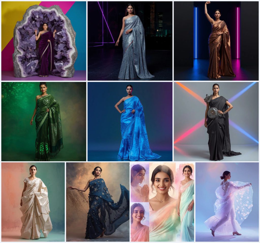 New 10 AI Prompts for Glamorous Saree Looks with Stylish Backless Blouses | Trending purple saree prompt today