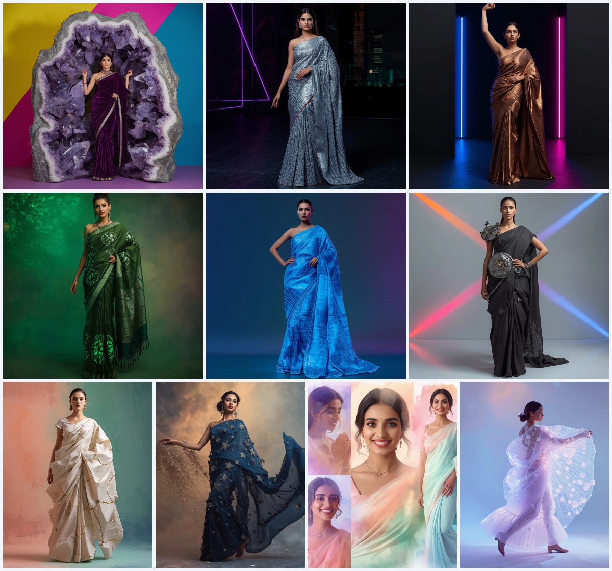 New 10 AI Prompts for Glamorous Saree Looks with Stylish Backless Blouses | Trending purple saree prompt today