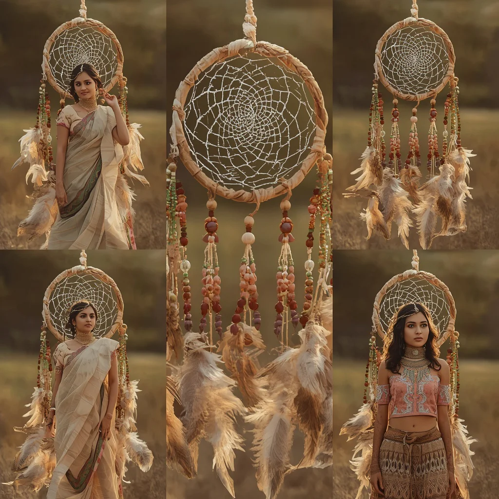 A Dream Catcher Collage: Intricate Feathers and Beads — AI image prompt