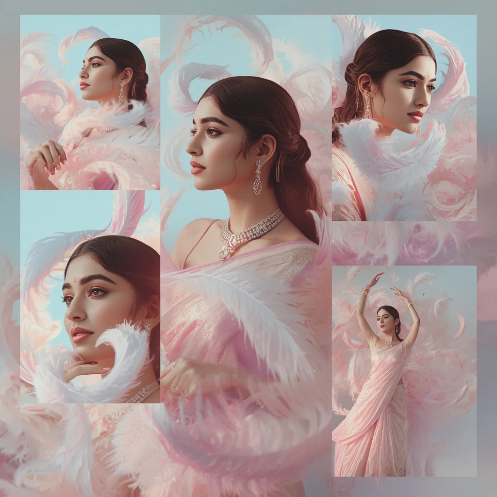 A Dreamy Collage with Feather Spirals Forming an Aura — AI image prompt