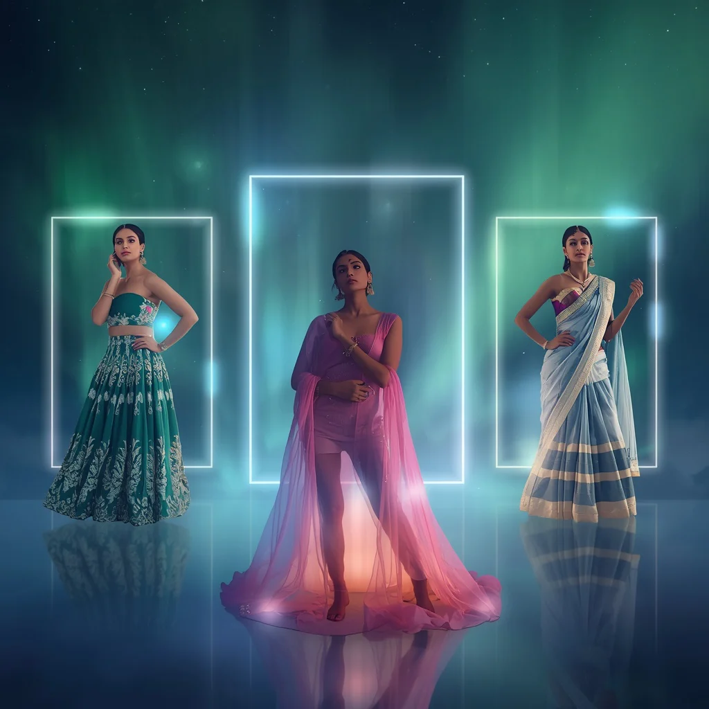 A Mystical Aurora Borealis Inspired Collage with Glowing Attire — AI image prompt