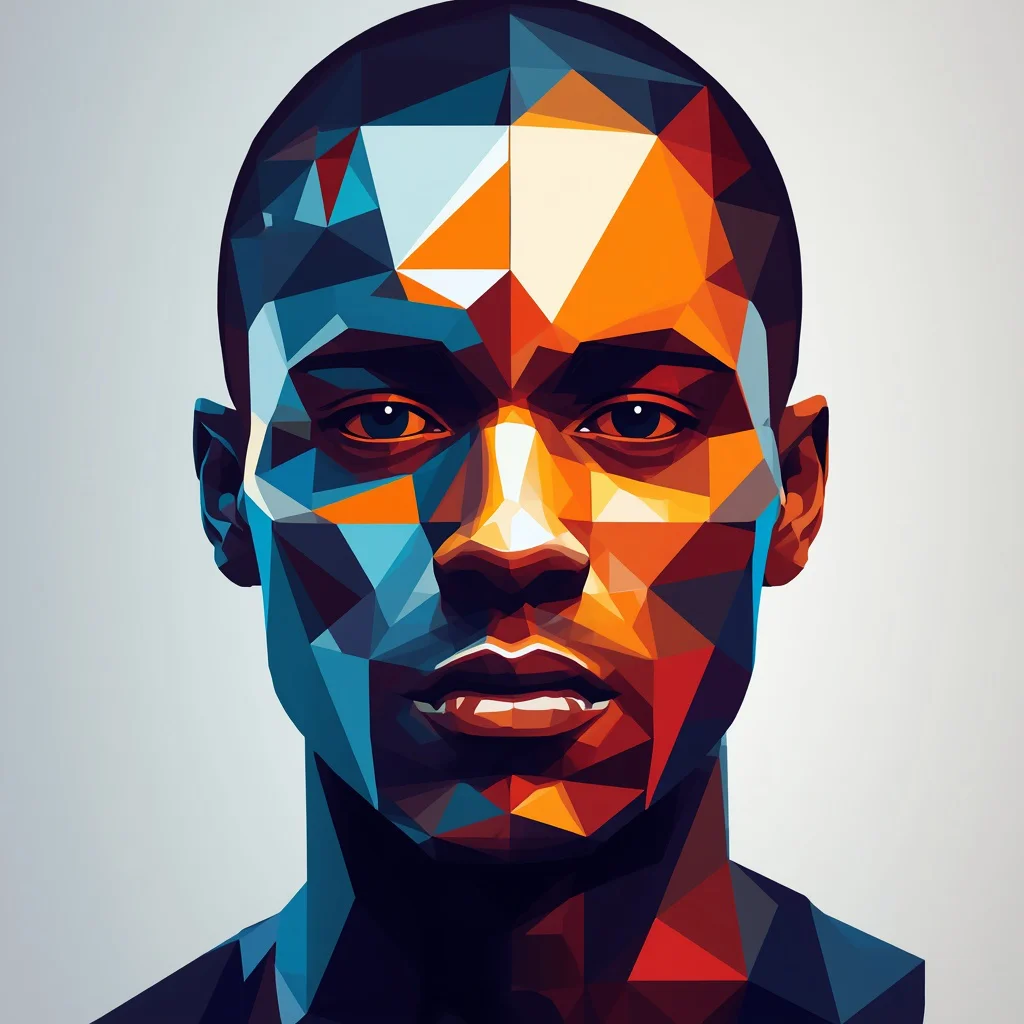 Abstract Expression: A Man's Face Composed of Geometric Shapes — AI image prompt