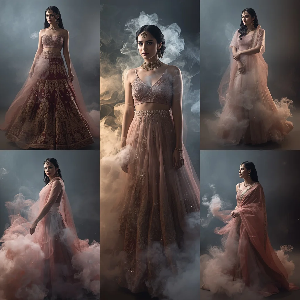 An Ethereal Smoke and Mirror Collage for Festive Indian Wear — AI image prompt