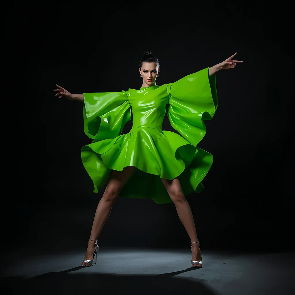 Bold Fashion Statement in a Vibrant Green Architectural Dress — AI image prompt