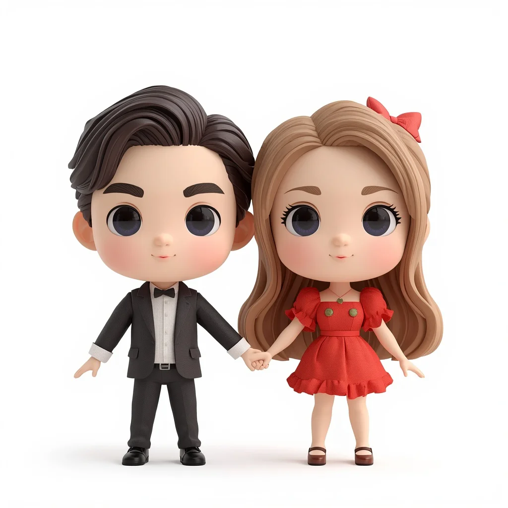 Chibi Love: A Cute Couple's Stylized Hand-Holding Portrait — AI image prompt