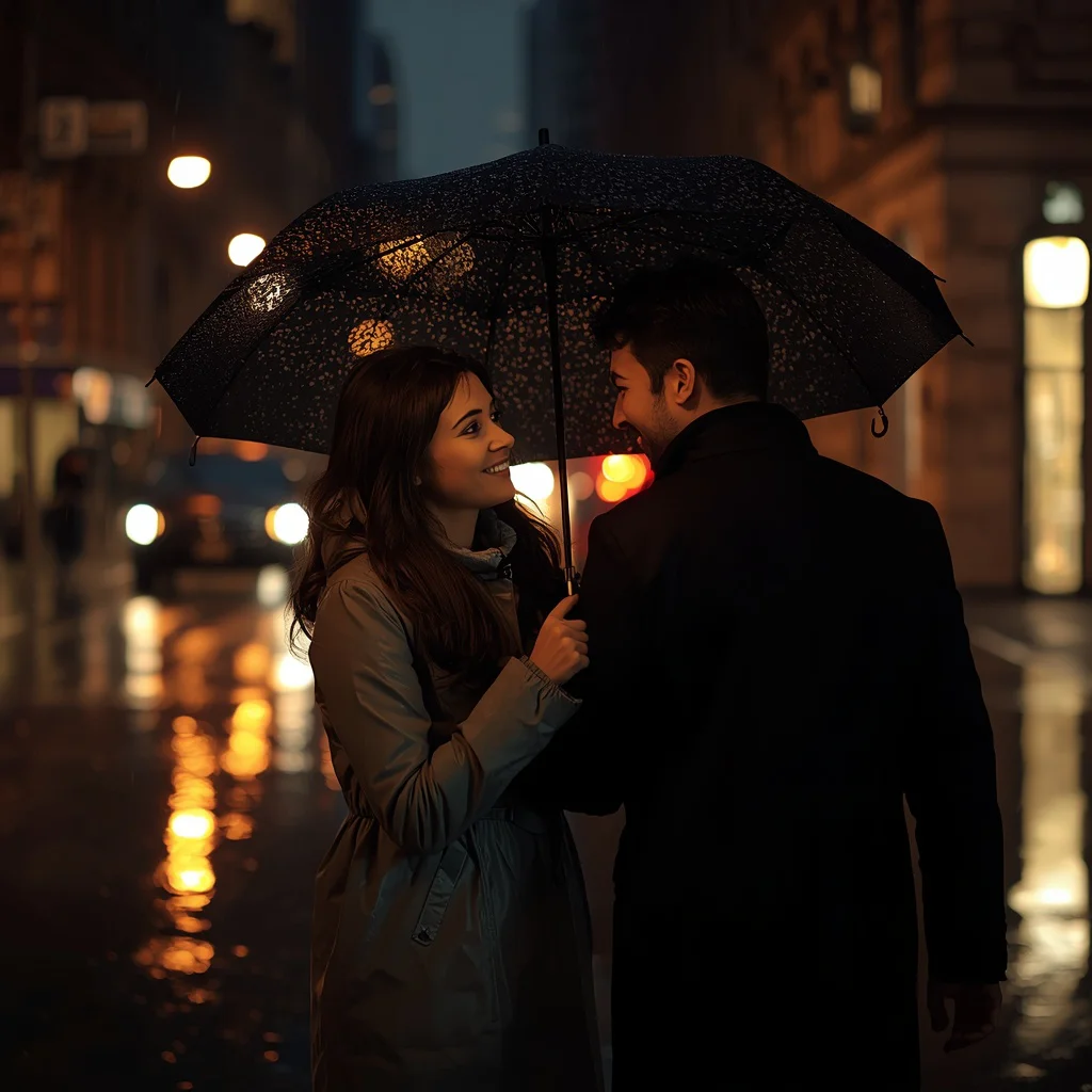 Couple's Romantic Rainy City Walk — AI image prompt