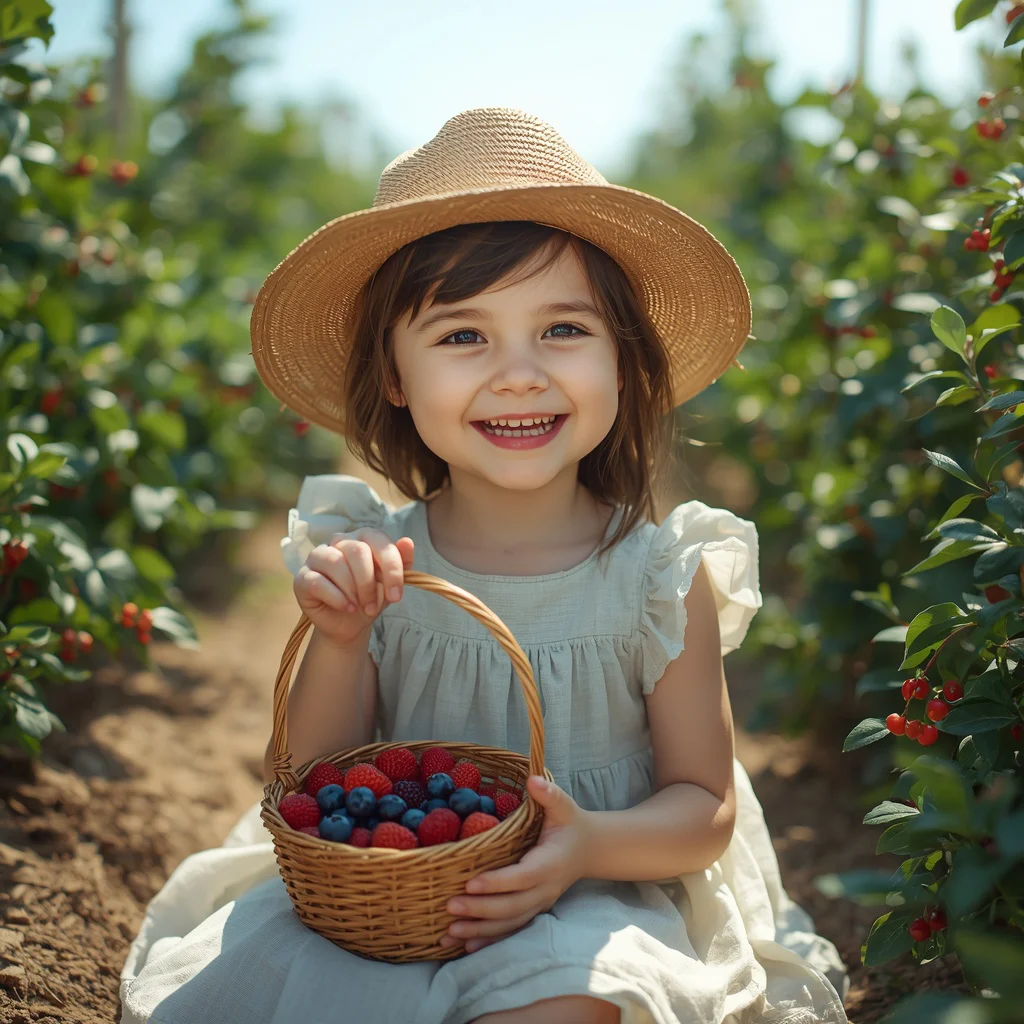 Cute Girl with a Basket of Berries in Western Attire — AI image prompt