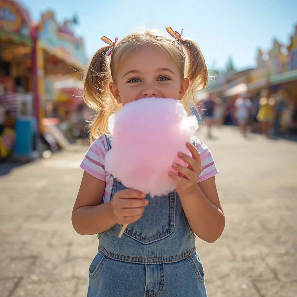 Cute Girl's Delightful Moment with a Cotton Candy — AI image prompt