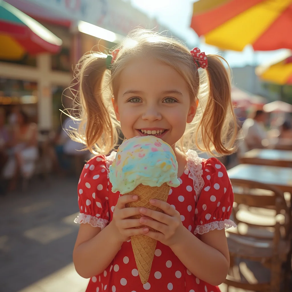 Cute Girl's Delightful Moment with a Giant Ice Cream — AI image prompt