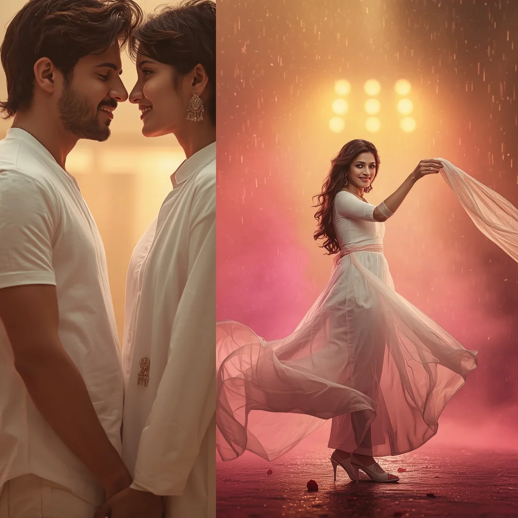 Dreamy Cinematic Couple Collage: Three Romantic Frames — AI image prompt