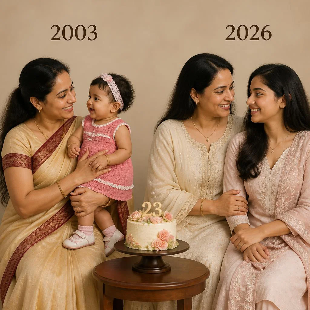 Heartwarming Generational 'Then and Now' Mother-Daughter Portrait — AI image prompt