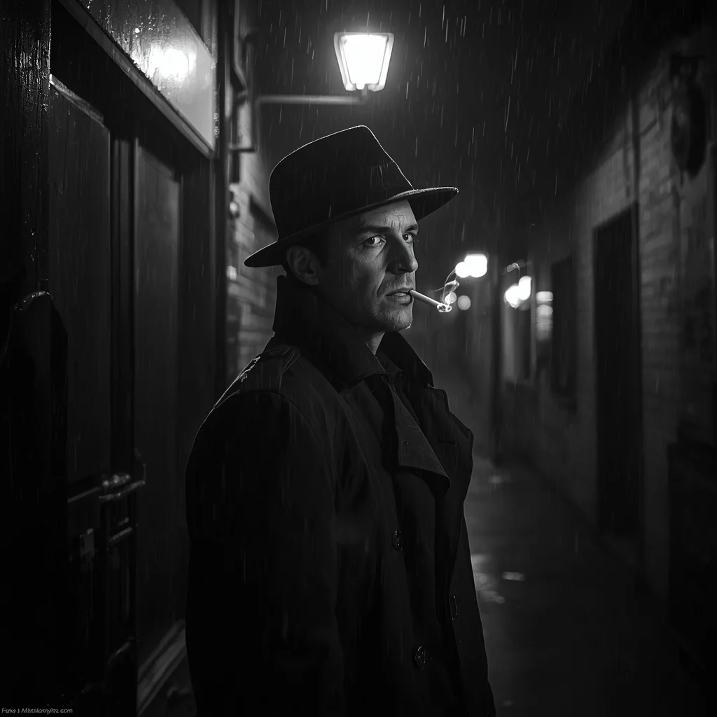 Mysterious Enigma: A Man in Shadows in a Noir Alleyway — AI image prompt