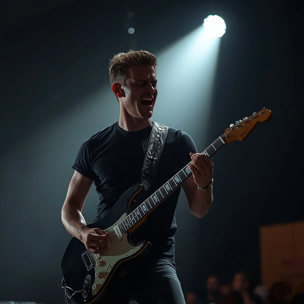 Passionate Performance: A Male Musician on a Spotlight Stage — AI image prompt